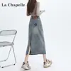 Falda de Mezclilla Color Claro para Cadera Mujer Primavera y Otoño 2025 Tendencia Versátil Nueva Cintura Alta Falda Midi de Línea A con Abertura
