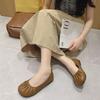 Falda Slip-on Combinable Zapatos de Leche Color Sólido Zapatos de Frijol Punta Redonda Planos Plisados de Una Capa para Mujer Primavera y Otoño 2024