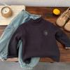 Camiseta Base de Cuello Alto Medio para Niños con Forro Polar, Camiseta Engrosada, Ropa de Otoño e Invierno para Niños, Top Rayado de Otoño e Invierno para Niños, Moderno