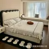 Cama Ondulada Francesa Estilo Crema Cama con Almacenamiento 1.5m Cama de Madera Maciza Ondulada Cama Simple con Cajón Alto 1.8m Cama Doble