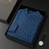 Suéter pullover masculino 100% lã pura, gola semimangata, malha de cinco agulhas com fio duplo, solto e espesso para outono e inverno, suéter base tricotado