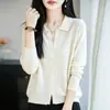 Cardigã de Lã com Gola Alta Tricô Feminino 2026 Outono Inverno Novo Cor Sólida Lapela Camisa Tricô Feminino Venda Cruzada Dropshipping
