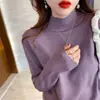 Suéter de Punto Nuevo Primavera y Otoño 2024 para Mujer, Camisa Base de Cuello Medio Estilo Chanel para Otoño e Invierno