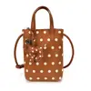 Bolsa infantil en la gama de colores Maillard con lunares, linda bolsa cruzada para niños y niñas, con un colgante de perrito manchado, bolso de mano para niñas