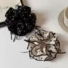 Goma para el pelo negra de lunares de doble capa con lazo de moda, Accesorio para el cabello de alta gama para mujer