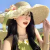 Sombrero de Playa de Paja Raffia Estilo Francés de Ala Ancha Sombrero de Protección Solar para Vacaciones en la Costa 2026 Nuevo Diseño Hueco Sombrero de Paja Parasol para Mujer