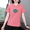 Camiseta para Mujer Talla Grande, Manga Corta Adelgazante, Top Versátil de Verano para Mujeres de Mediana Edad, Cubre Vientre, Corte Holgado, Estilo Delgado