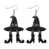 Halloween Sombrero de Bruja Maligna Botas Diseño Aretes Colgantes Negros Estilo Gótico Antiguo Festival de Fantasmas Joyería para Orejas