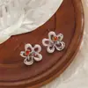 Pendientes de botón de flor rosa dulce y fresca con goteo, aguja de plata s925, color de niña linda, clip para la oreja de ladrillo, joyería para la oreja femenina