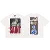 Camiseta Masculina Saint Mxxxxxx Retrô Americana Vintage Lavada Desgastada Solta Verão Manga Curta Estampada