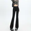 Calça jeans feminina de cintura alta cinza cimento, micro jeans, nova coleção outono e inverno 2024, forrada com fleece, modelo pequeno, justa, com barra bootcut