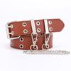 Cinturón de PU de doble hilera con ojales de aire para mujer, estilo punk, estilo coreano, cadena de moda, cinturón ancho decorativo para mujer