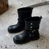 Botas Martin de Doble Botonadura Estilo Británico Retro para Mujer 2025 Invierno Nueva Moda Botas de Montura Occidentales de Media Pantorrilla con Suelas Gruesas