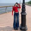 Pantalones acampanados de cintura baja estilo Spice Girls estilo retro americano de YC &amp;, pantalones holgados con diseño de Joker y rasguños para otoño/invierno, para mujer y pantalones largos.