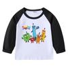 2026 Nova Camiseta Infantil Transfronteiriça Primavera e Outono Gola Redonda Desenho Animado Manga Longa Camisa Básica para Meninos e Meninas Camiseta de Algodão para Bebê