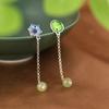 Pendientes de hoja de loto azul quemado en plata S925 de Golden Deer King, elegantes y largos con borlas y cuentas de jade rojo del sur de Hetian.