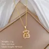 Colar de Urso de Aço Titânio Vazado com Diamantes Inteiros, Luxuoso e Elegante, Corrente Versátil para Clavícula para Mulheres, Corrente de Aço Titânio