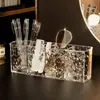 Caja de Almacenamiento Cosmético Transparente con Patrón de Ondas de Agua de Lujo Ligero, Organizador de Escritorio para Labiales y Pinceles, Alto Valor Estético