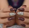 Pontas de Unha Elegantes Estilo Europeu e do Oriente Médio com Strass Completo, Luxuosas e Reutilizáveis, Conjunto de Arte de Unhas com 24 Peças para Outono e Inverno