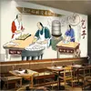 Tienda de desayunos tienda de bollos rellenos al vapor papel tapiz sopa de trigo estofada bolsa de sopa de trigo bollos al vapor fondo de herramientas papel tapiz mural de restaurante