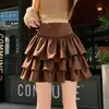 Falda Nueva Estilo Otoño e Invierno para Mujer, Dobladillo Fruncido Color Café, Falda Corta Abullonada de Cintura Alta para Chicas a la Moda, Falda Tipo Paraguas de Invierno