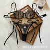 Conjunto de Lingerie Sexy de Três Peças Mais Vendido Transfronteiriço para Mulheres com Acabamento de Renda Chantilly, Incluindo Sutiã e Tanga