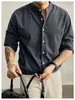 Camisa de Manga Larga para Hombre al por Mayor de Fábrica Estilo Chino Retro Cuello Alto Nueva Colección Primavera y Otoño Color Sólido Holgada Moderna Casual Versátil