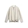 Chamarra beige de lino texturizado estilo japonés con media cremallera y dobladillo naturalmente plisado, camisa de manga larga estilizada y casual