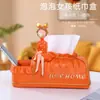 Caixa de lenços de papel decorativa de menina bolha criativa nórdica, cor laranja, luxo leve de alta qualidade, para mesa de jantar, sala de estar, mesa de centro, caixa de lenços