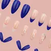 Parches para Uñas Azul Diamante Uñas Postizas Removibles Uñas Almendra Parches de Manicura Francesa Mediana Uñas Portátiles 24 Piezas