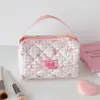 Estuche de Lápices Grande de Cuadros Estilo Coreano con Alto Atractivo Estético, Bolsa de Papelería con Lazo, Bolsa Portátil de Maquillaje para Viaje, Bolsa de Almacenamiento