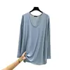Camisa fina casual de manga longa em modal com gola alta, moda feminina de outono, solta, cor sólida, top de camada interna