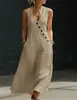 Primavera y Verano 2026 Tiktok Transfronterizo Estilo Perezoso Europeo y Americano Vestido Largo Casual de Tirantes sin Mangas con Botones y Cuello en V