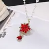 Collar de Perlas de Camelia que Gotea Aceite Nueva Moda para Mujer Exquisita Cadena Larga para Suéter Colgante Versátil de Ropa de Alta Gama