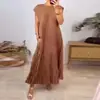 Vestido Nuevo de Primavera 2025 Transfronterizo Ropa de Mujer Europea y Americana Elegante y a la Moda Cuello Redondo Sin Mangas Plisado Vestido Largo