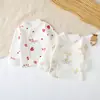 Pacote com 2 Blusas de Primavera e Outono para Bebê, Pijama Único, Roupa Íntima de Algodão para Proteção da Barriga, Camiseta Base, Roupa de Outono Sem Costura para Meninos e Meninas