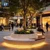 Banco de terazzo GRC para lateral de árvore em praça externa de hotel, bacia de árvore paisagística com iluminação externa, floreira, banco de pedra de lazer acabado