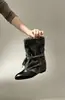 Botas Femininas de Cano Médio com Cadarço e Bico Fino para Outono de 2026, Botas de Montaria com Salto Grosso em Camurça de Ovelha, Botas Longas Marrons, Novo Estilo de Outono