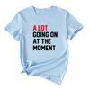 Muita Coisa Acontecendo no Momento Camiseta Feminina Crewneck Europeia e Americana Transfronteiriça Amazon Manga Curta Solta