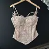 Camisola Rosa Jacquard Francés Impresionante Patchwork de Encaje Camisola de Verano para Mujer
