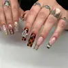 Estilo Europeo y Americano Cortos Chapados en Oro 3D Florales de Lujo Forma de Almendra Manicura Francesa Uñas Postizas Puntas de Uñas Portátiles