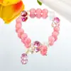 Pulseira de Cristal com Design Original, Joia com Pedra Olho de Gato, Contas Rosa Flor de Cerejeira Banhadas a Cobre, Pulseira Doce Versátil da Moda