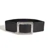 Sello de Cintura de Pedrería de Moda para Vestido Abrigo de Mujer Hebilla de Diamante de Cuero Negro de Alta Gama Cinturón Ancho Holgado
