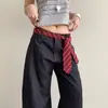 Cinturón Retro Americano de Rayas Rojas para Mujer, Adecuado para Vestidos y Jeans, Accesorio de Corbata, Pañuelo de Seda, Accesorio Largo de Corbata para Cintura