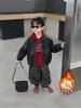 Ropa de Invierno para Niños con Bolsillos de Terciopelo Plus Chaqueta de Cuero Conjunto de Tres Piezas Estilo Coreano Ropa de Una Pieza con Sudadera de Terciopelo para Niños Ropa Guapa para Bebé