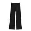 Pantalones casuales de pierna ancha con botones de cintura alta elástica simples de moda otoño nuevo drapeado recto amigable con la piel