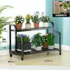 Estante para Flores con Escalones Reforzados, Multicapa, con Ruedas, de Pie, Hierro Forjado, para Uso en Interiores y Exteriores del Hogar, Adecuado para Plantas Verdes y Macetas