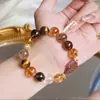 Pulsera de Cristal Siete Super Negro Dorado Natural para Hombres y Mujeres, Joyería Única de Obsidiana, Pulsera de Cristal Cubo de Azúcar Flor de Resina Roja