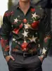Camisa Otoño 2026 Cruzada Casual Navidad Ropa para Hombre Europea y Americana Camisa Estampada Cárdigan Camisa de Manga Larga