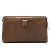 Carteira Masculina Transfronteiriça Couro Longa Couro Bovino Camada Superior Multi-cartões Antifurto Bolsa para Cartões Portátil Zíper Porta-moedas
